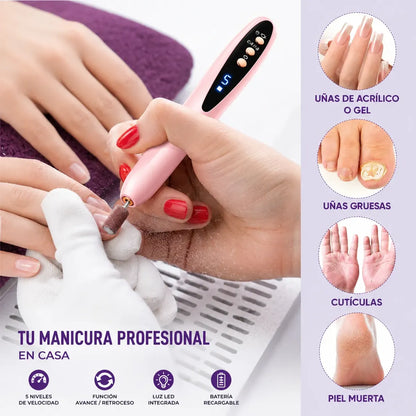 Torno Eléctrico Para Uñas Inalámbrico Recargable Con Luz Led