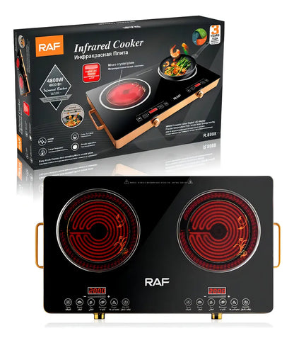 Cocinilla Infrarroja Encimera 2 Platos Eléctrica Raf R.8088 Color Negro Con Dorado
