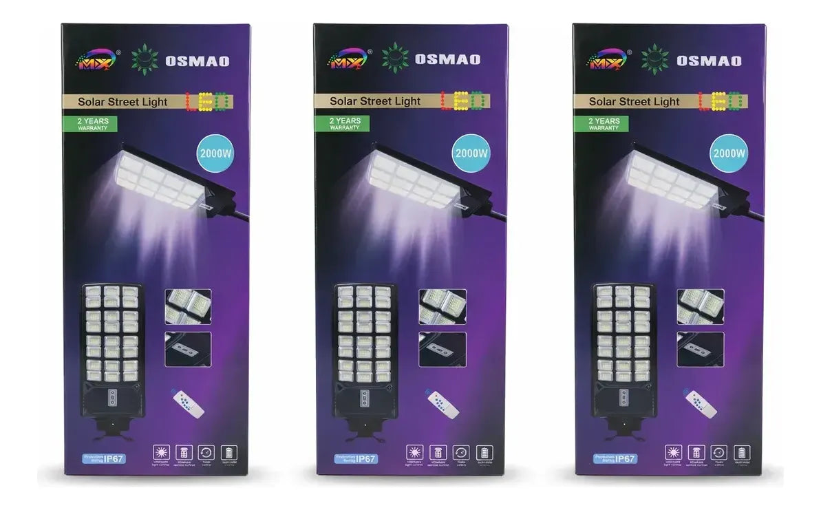 Pack X3 Foco Solar Led 2000w + Soporte Y Control Osmao