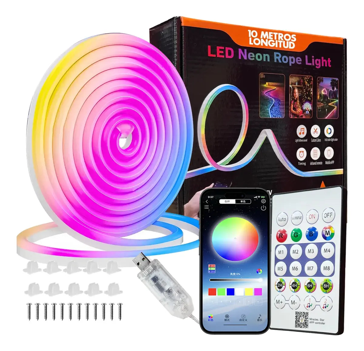 Tira Led Neon Rgbic 5 M Ip68 Usb Bluetooth Control Interior