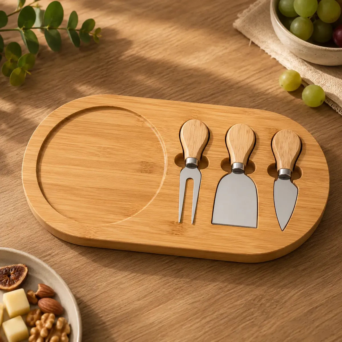 Tabla De Picoteo Aperitivo Bambu Set De Cuchillos Queseros