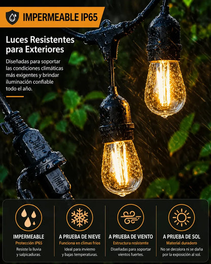 Guirnalda Luces Led Solar 10m 20 Ampolletas Exterior Vintage