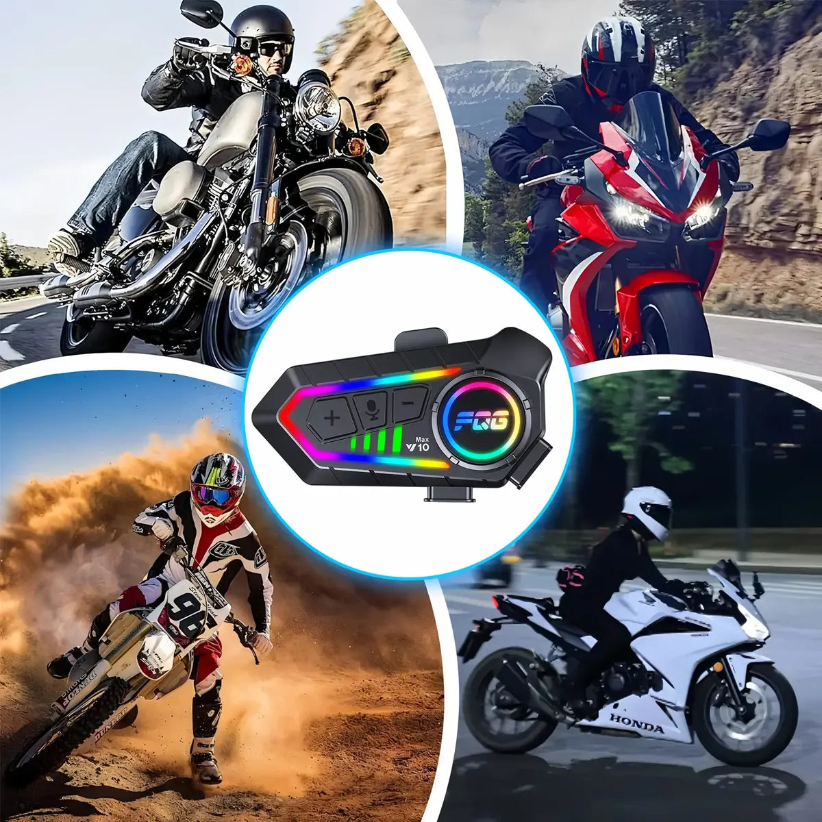 Intercomunicador Bluetooth Para Casco Moto 1000mah Ip56 Luz