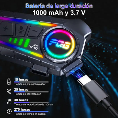 Intercomunicador Bluetooth Para Casco Moto 1000mah Ip56 Luz
