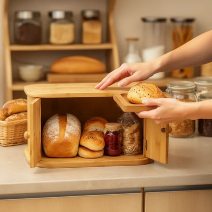 Panera De Bambú Mueble Organizador Pan Doble Puerta Cocina
