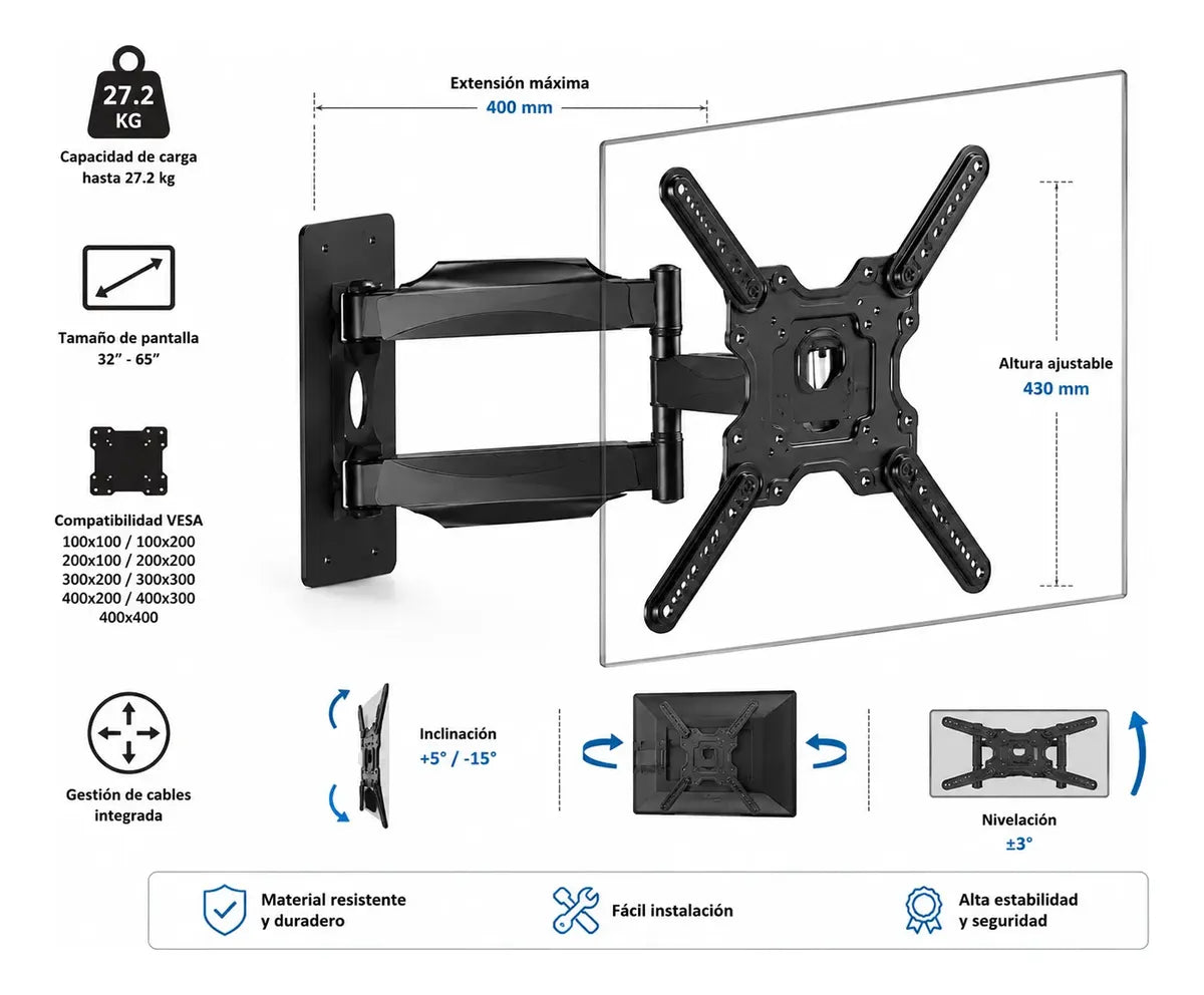 Soporte Tv Articulado 32 A 65 Pulgadas Brazo Extensible