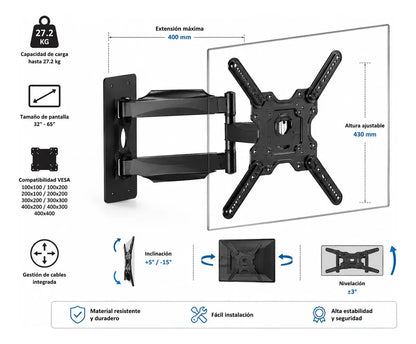 Soporte Tv Articulado 32 A 65 Pulgadas Brazo Extensible