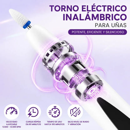 Torno Eléctrico Para Uñas Inalámbrico Recargable Con Luz Led