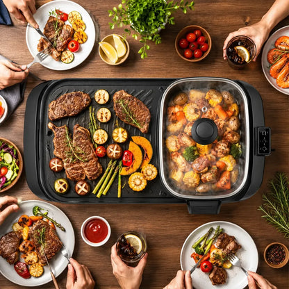 Parrilla Eléctrica Grill 2 En 1 Con Olla Hot Pot 1360w
