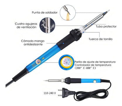 Kit Soldador de Estaño Eléctrico 60w Tipo Lápiz Temperatura Ajustable Genérica
