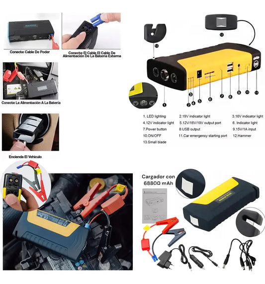 Partidor De Batería Auto 68800 Mah - Cargador Celular 12v