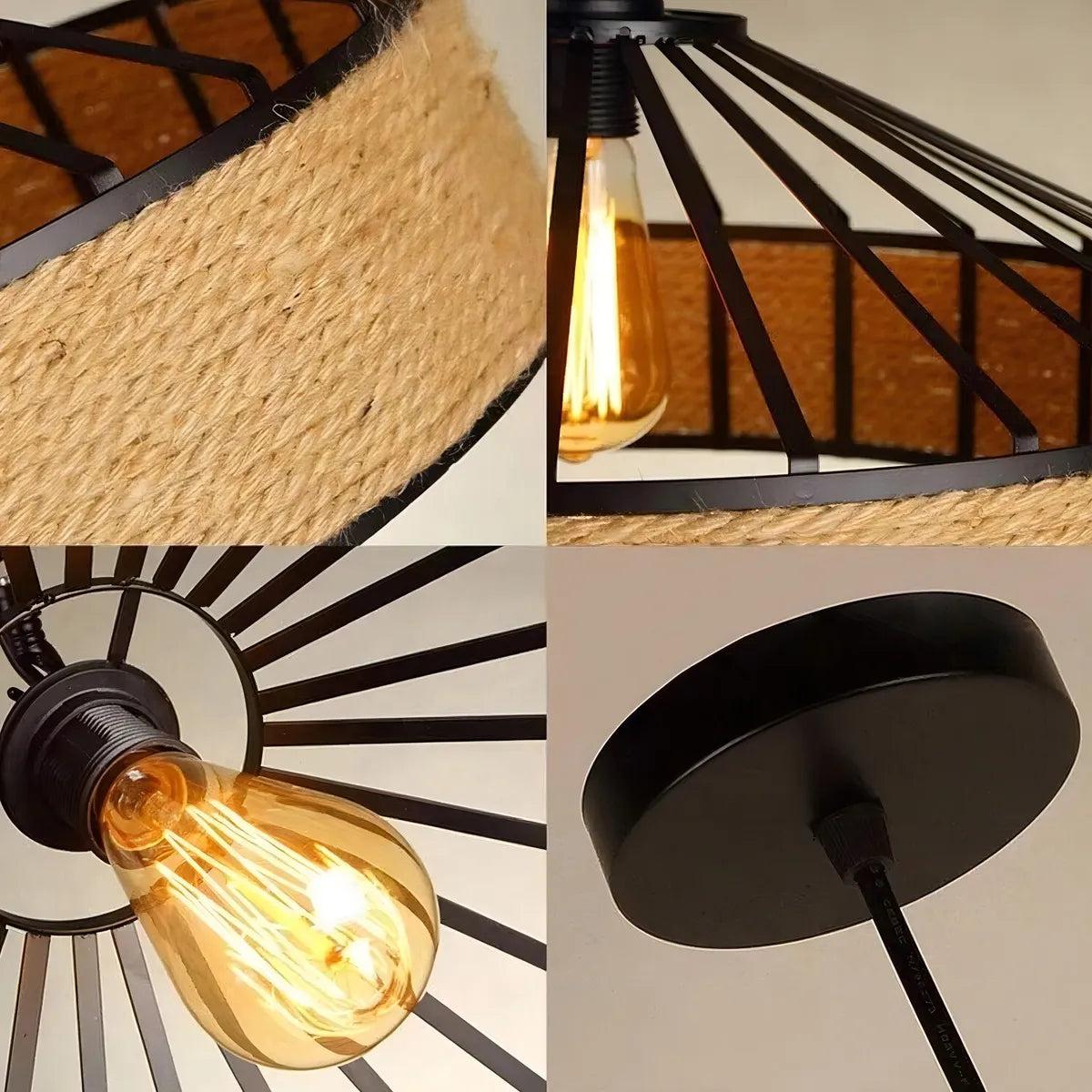 Lámpara Colgante LAMPARA Marrón Cordón LED Techo 30cm Rústica Metal