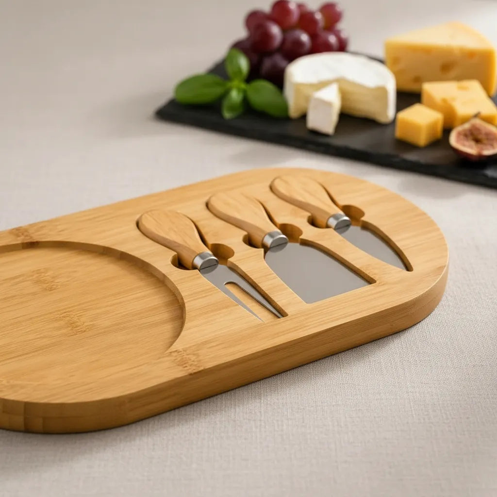 Tabla De Picoteo Aperitivo Bambu Set De Cuchillos Queseros