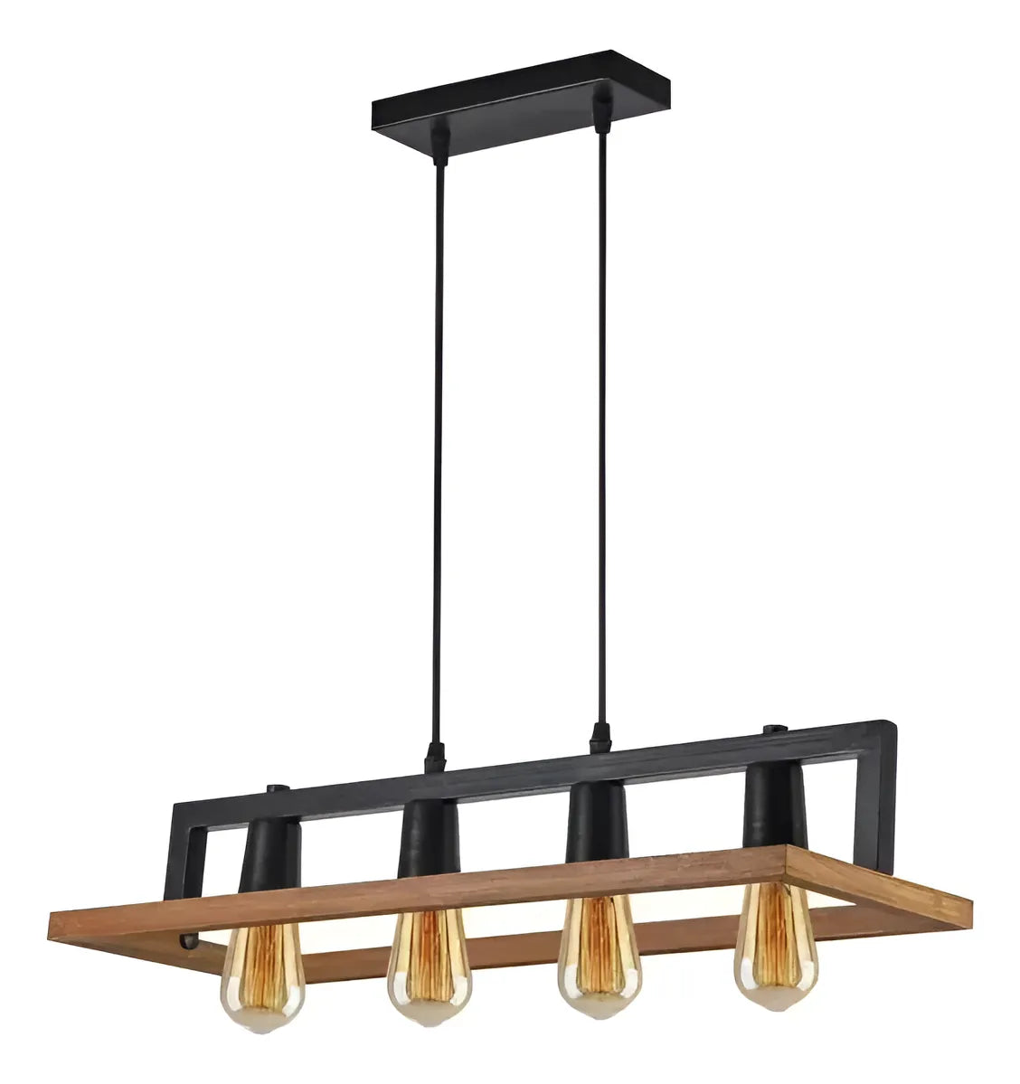 Lampara Colgante Madera + Metal 4 Socates Elegante