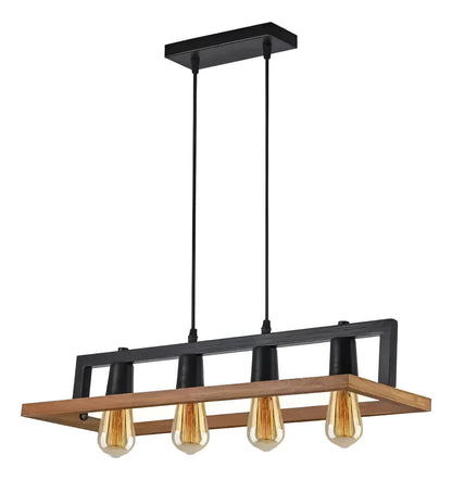 Lampara Colgante Madera + Metal 4 Socates Elegante