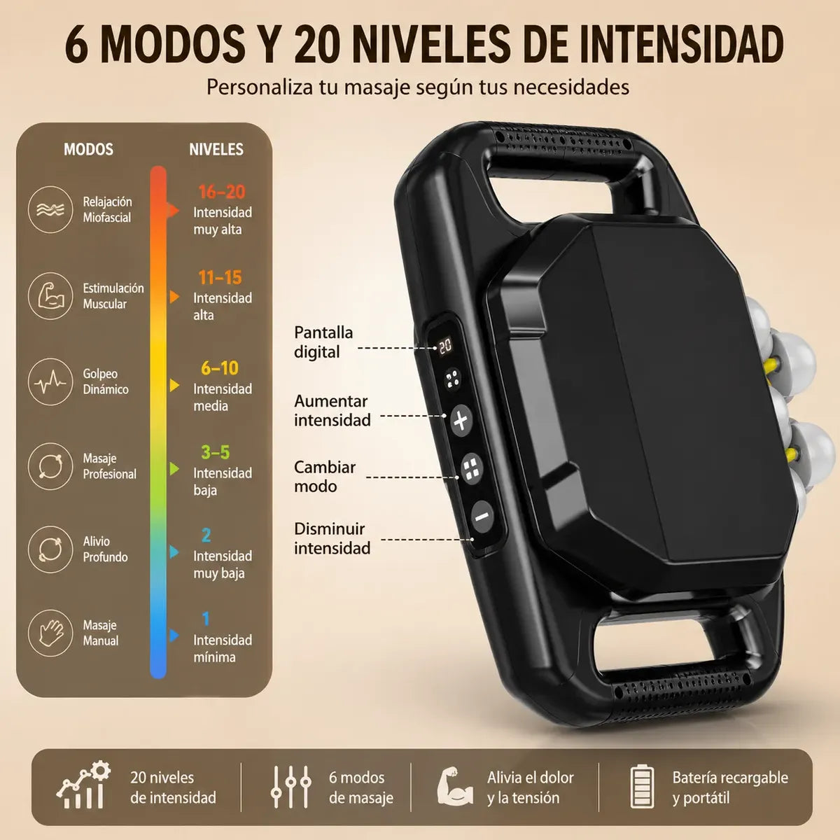 Masajeador Muscular Portatil Profesional Con 20 Niveles