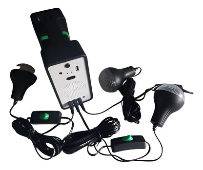 Kit Emergencia Camping Solar 3 Ampolletas Linterna+radio Mp3 Color Negro