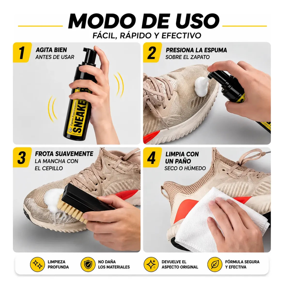 Kit Limpieza Zapatillas Premium Set 4 En 1 Escobillas Y Paño