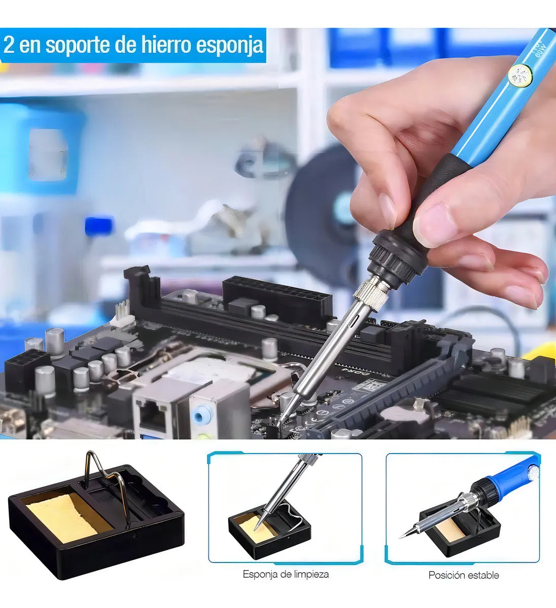 Kit Soldador de Estaño Eléctrico 60w Tipo Lápiz Temperatura Ajustable Genérica
