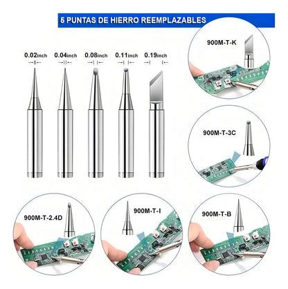 Kit Soldador de Estaño Eléctrico 60w Tipo Lápiz Temperatura Ajustable Genérica