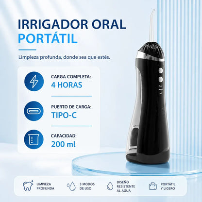 Irrigador Bucal Portátil Recargable Usb-c 4 Boquillas Dental