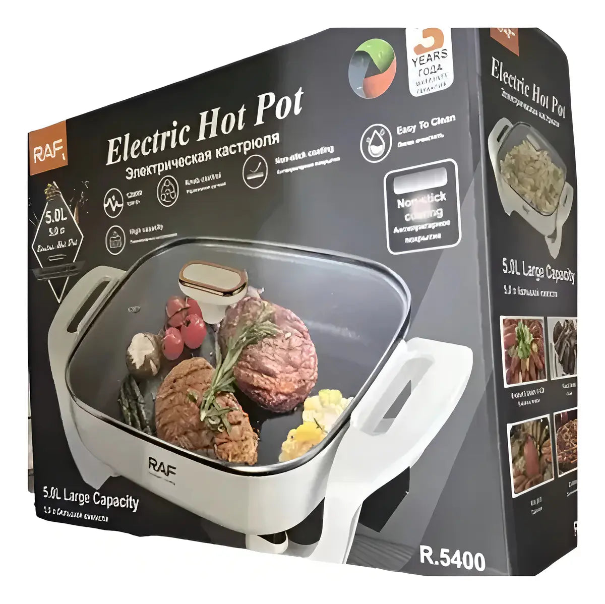 Olla Eléctrica Antiadherente Sartén Tapa De Vidrio 5l R.5400 Color Blanco Frecuencia 50hz-60hz