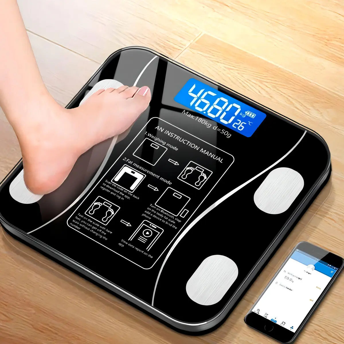 Balanza Pesa Digital Inteligente App Bluetooth Peso Bascula Color Gris oscuro