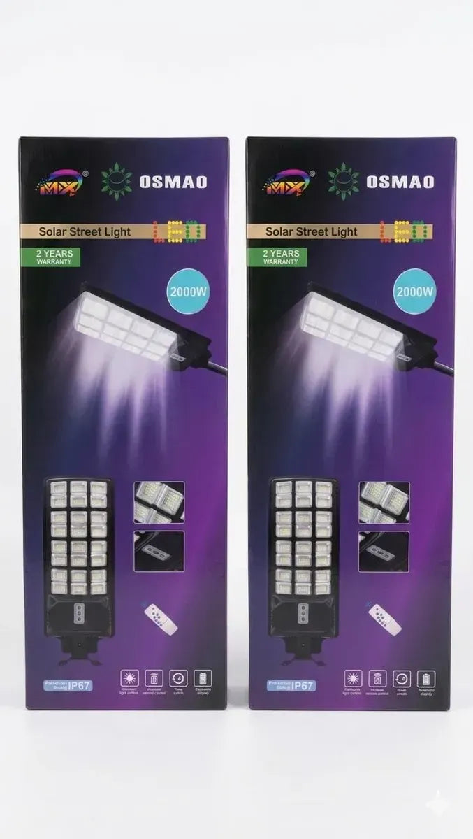 Pack X2 Foco Solar Led 2000w + Soporte Y Control Osmao