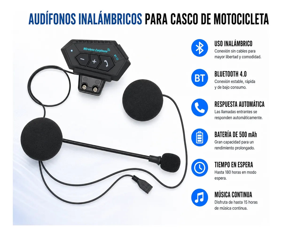 Intercomunicador Bluetooth Para Casco Moto Manos Libres Bt12