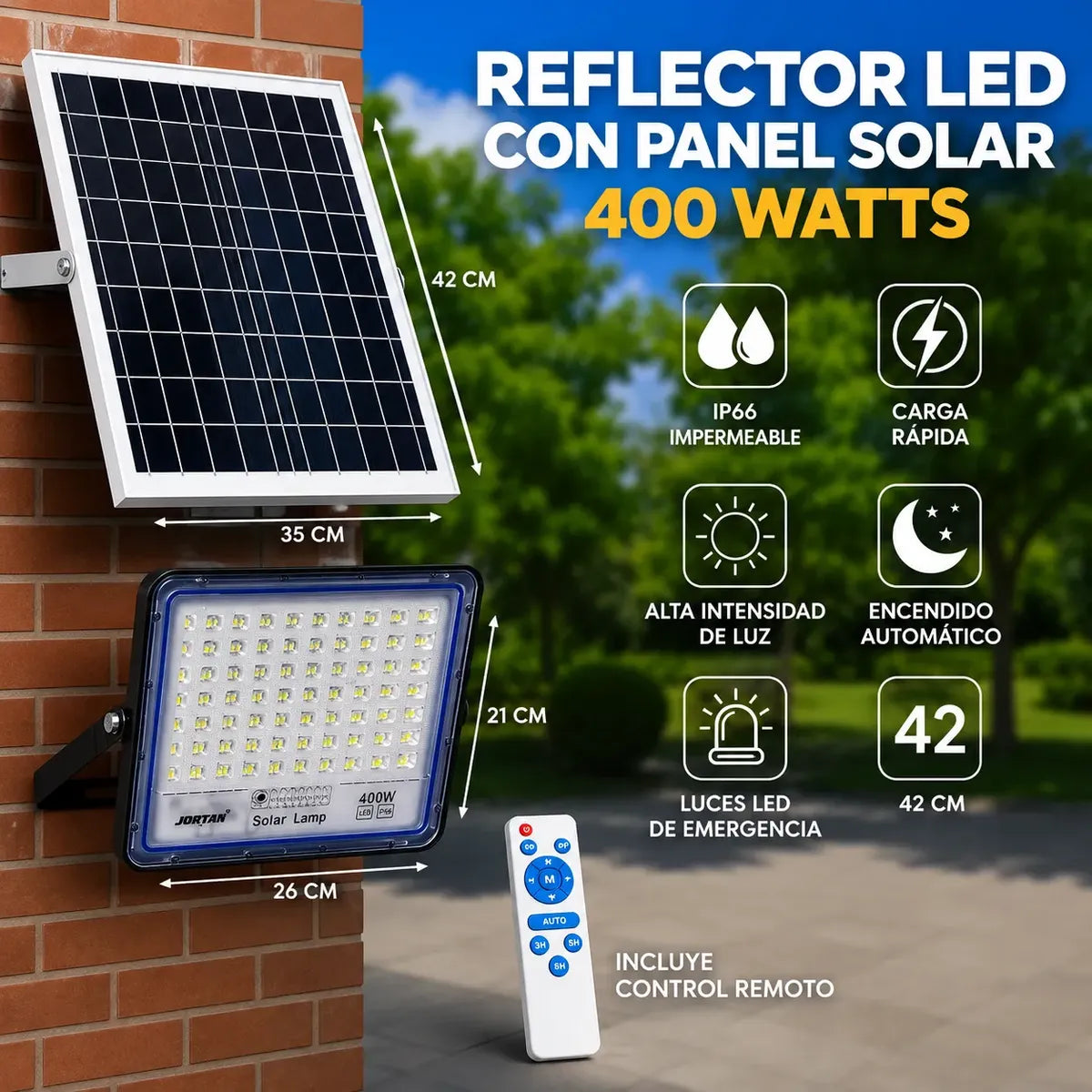 Foco Led Solar Reflector Jortan Con Panel 400w Alta Potencia
