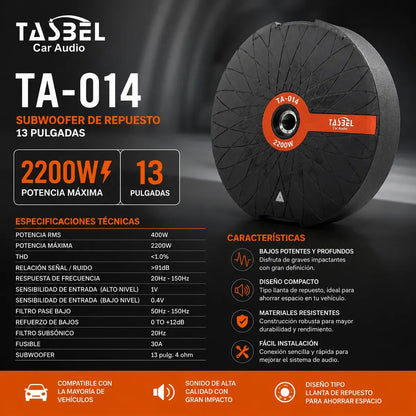 Subwoofer Activo Para Maletero 13 Pulgadas 2200w Tasbel