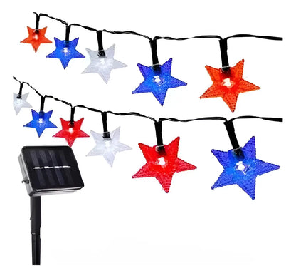 Guirnalda Solar 10m Estrellas Navidad Fiestas Patrias Led R. Luces Fechas Patrias