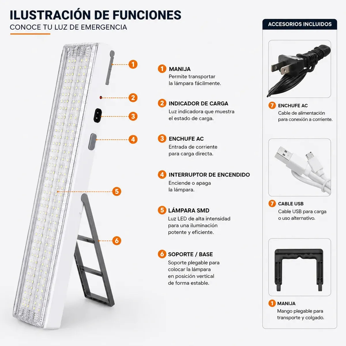 Pack 6 Focos Luz Emergencia 90 Led Recargable Alta Potencia