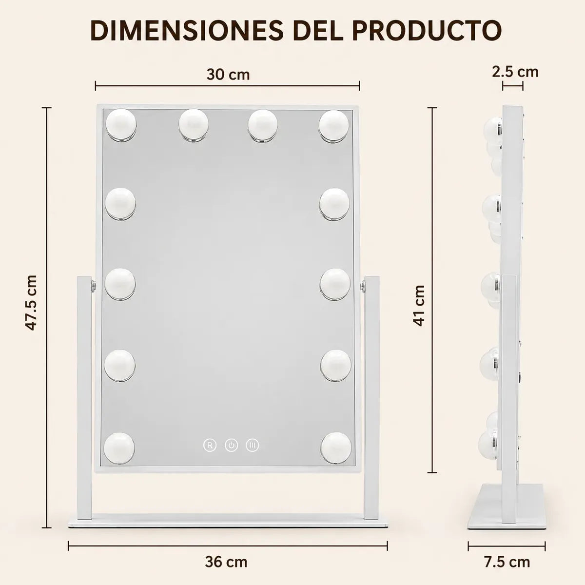 Espejo Maquillaje Hollywood Led Táctil Profesional 3 tonos