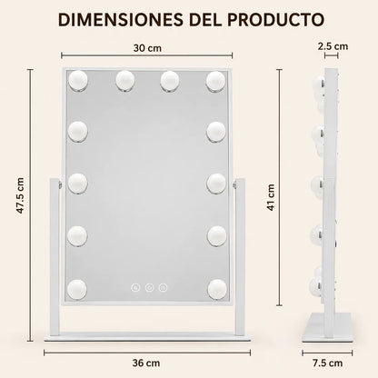 Espejo Maquillaje Hollywood Led Táctil Profesional 3 tonos