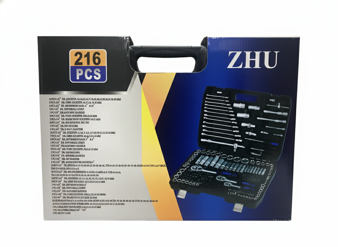 Caja Herramientas 216 PZAS, Kit Juego llaves y dados  216 Piezas