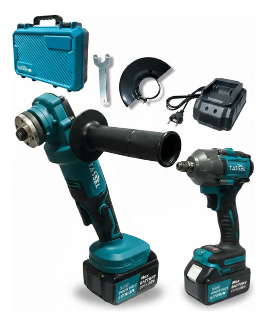 Set Inalámbrico Tasbel Llave Impacto +  Esmeril Angular  2 Baterías