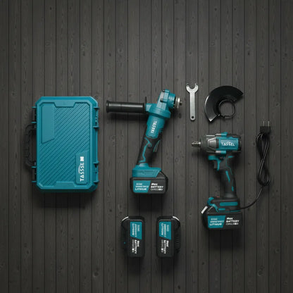 Set Inalámbrico Tasbel Llave Impacto +  Esmeril Angular  2 Baterías