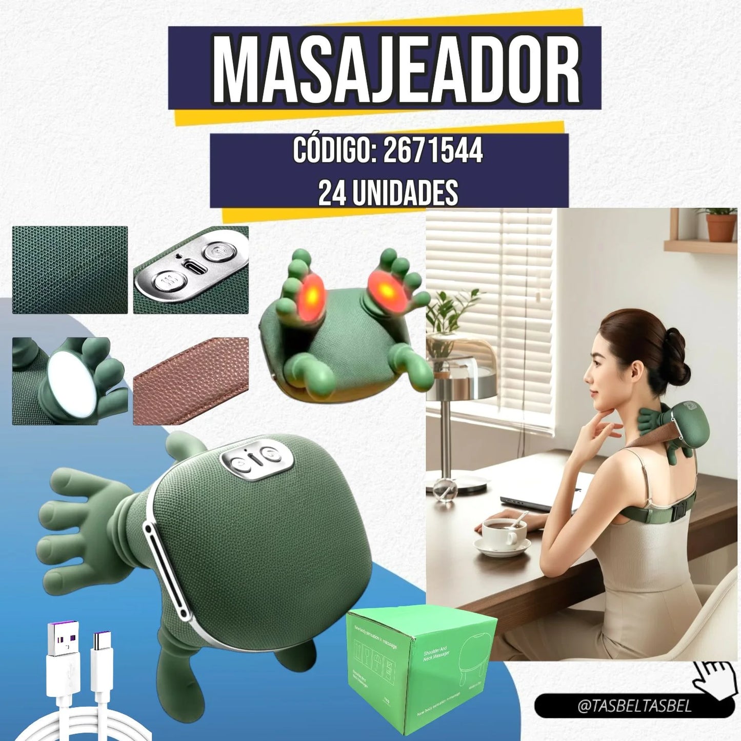 Masajeador De Cuello Y Espalda, 3 Modos De Masaje, 2 Funciones De Calor,