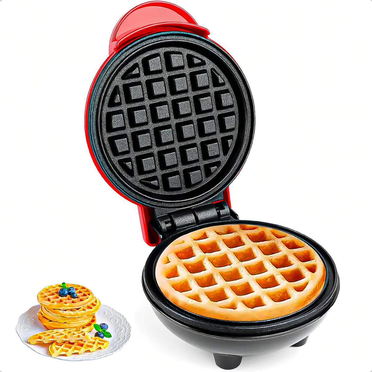 Mini Wafflera Redonda Luz Indicadora.