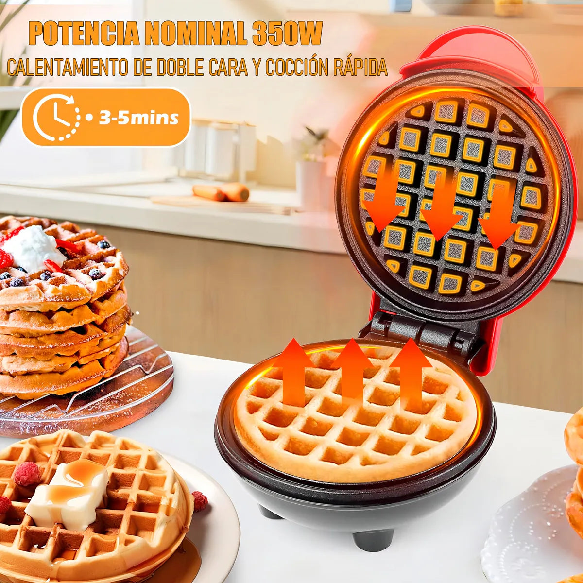 Mini Wafflera Redonda Luz Indicadora.
