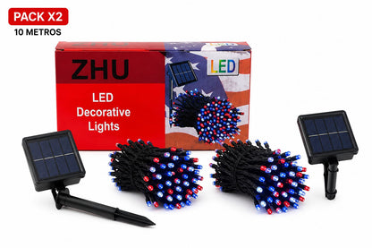 PACK X2 Guirnalda 10 M Luces Exterior Solar Adorno Fiesta Patrias