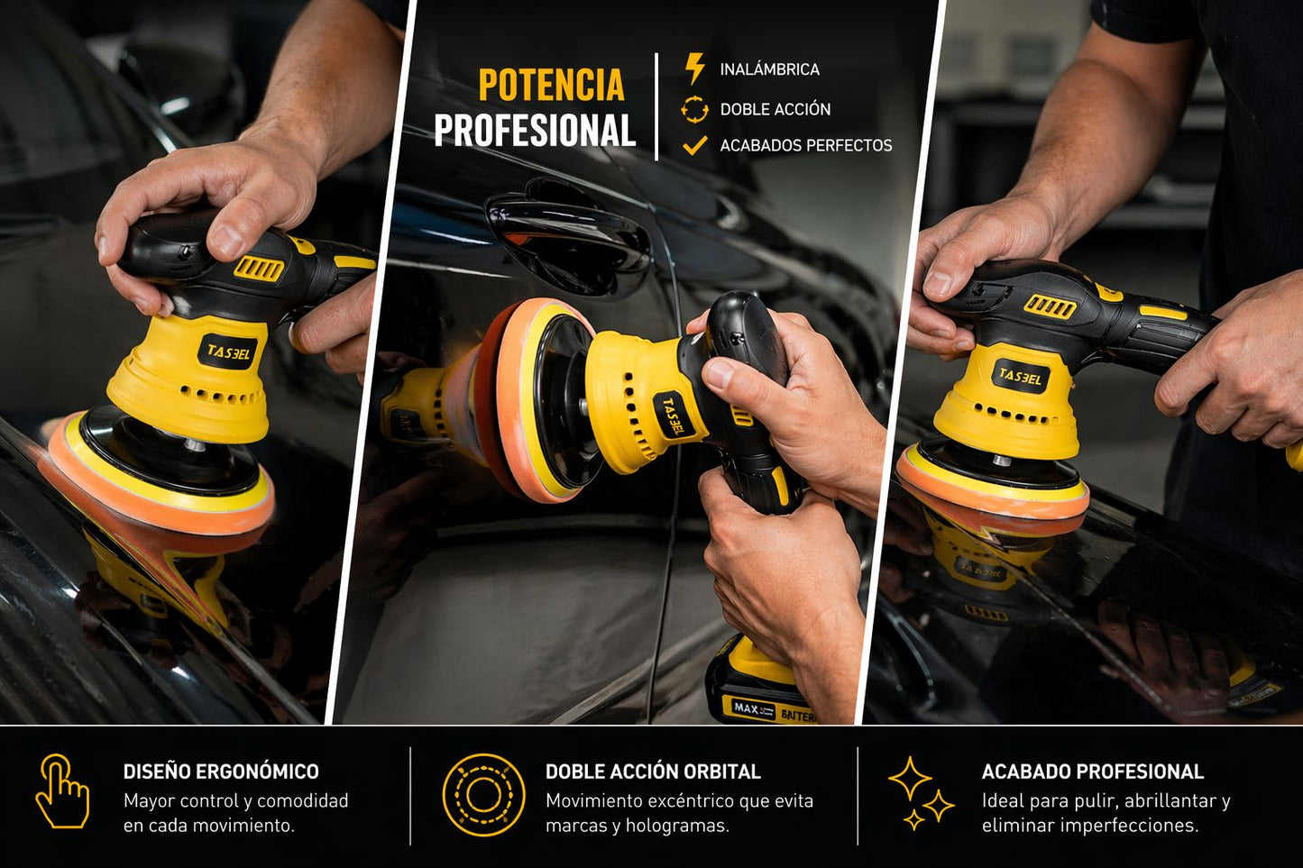 Pulidora Inalámbrica Orbital 12v Para Auto + 2 Baterías