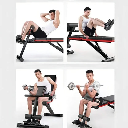 Banco Abdominal Plegable Negro con Respaldo Ajustable 7 Posiciones y Bandas Elásticas