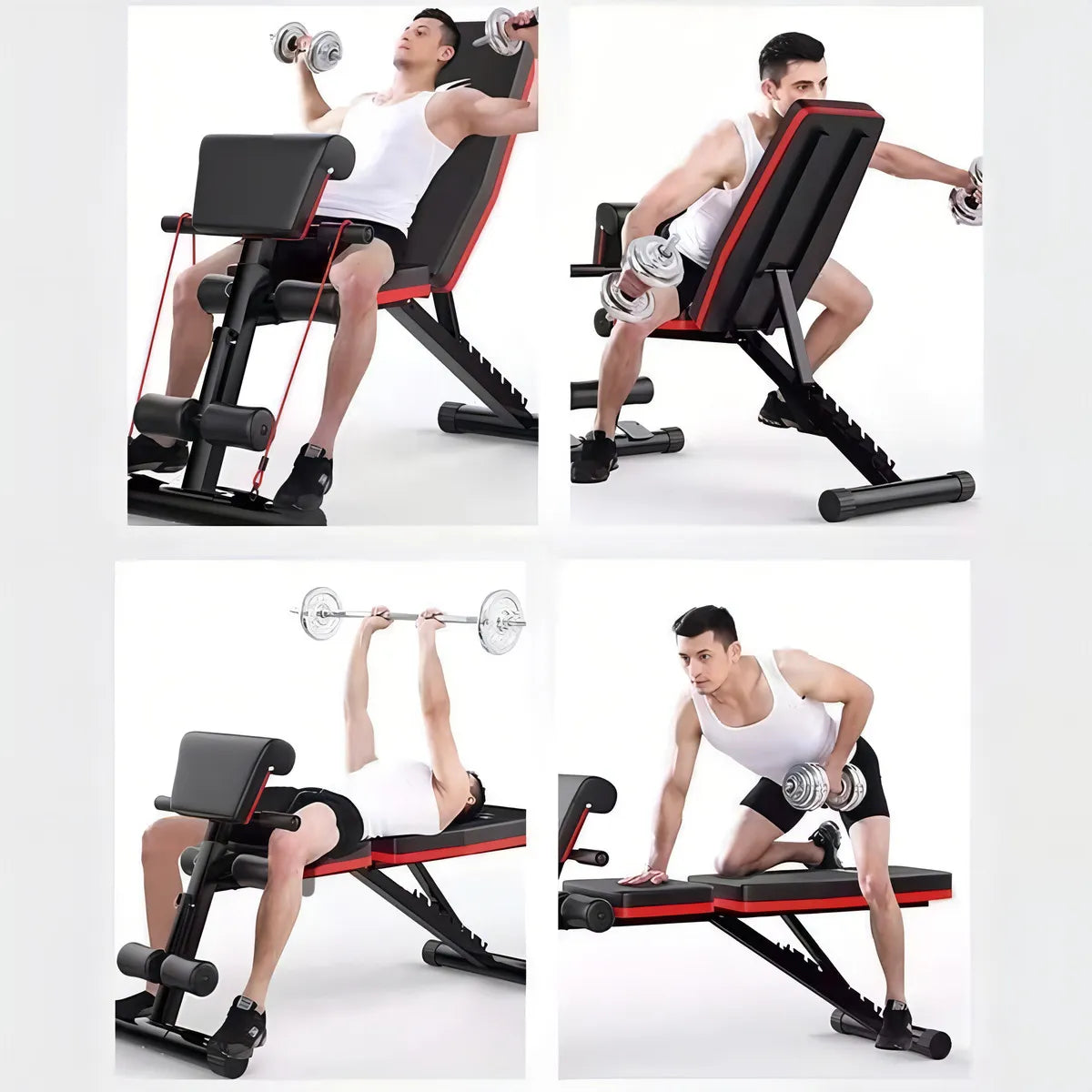 Banco Abdominal Plegable Negro con Respaldo Ajustable 7 Posiciones y Bandas Elásticas