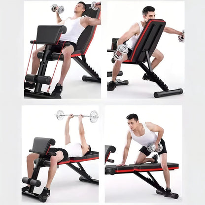 Banco Abdominal Plegable Negro con Respaldo Ajustable 7 Posiciones y Bandas Elásticas