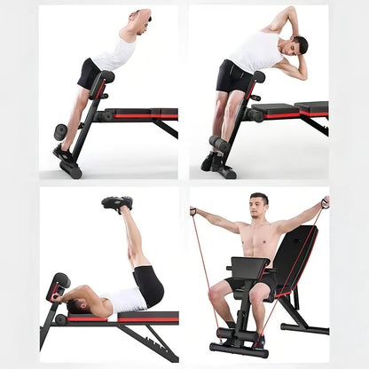 Banco Abdominal Plegable Negro con Respaldo Ajustable 7 Posiciones y Bandas Elásticas