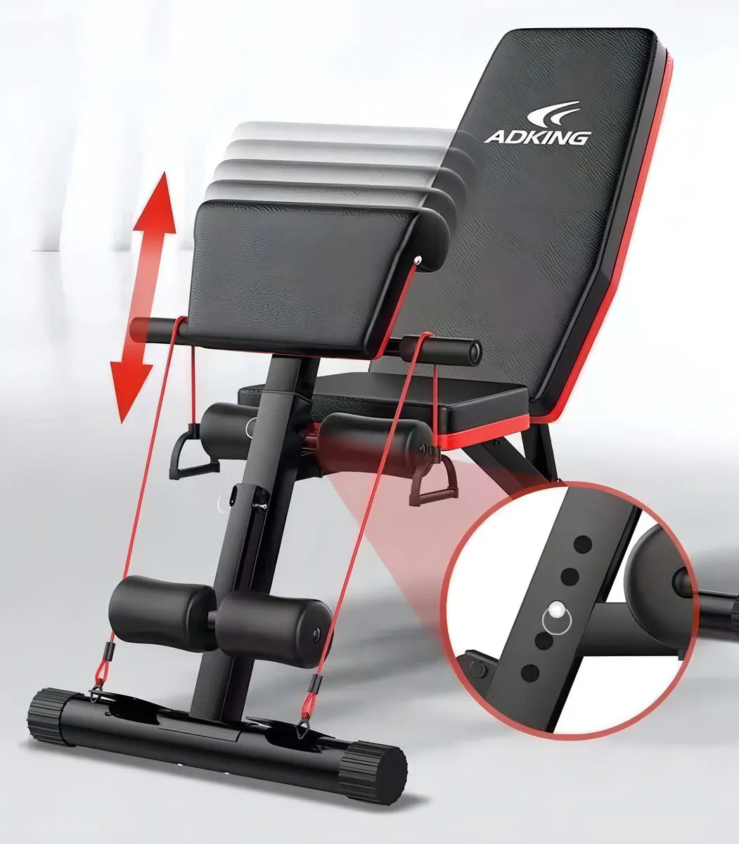 Banco Abdominal Plegable Negro con Respaldo Ajustable 7 Posiciones y Bandas Elásticas