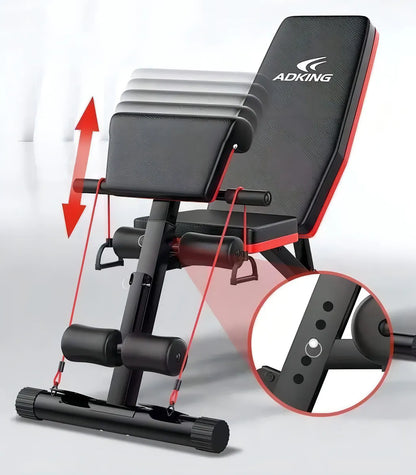 Banco Abdominal Plegable Negro con Respaldo Ajustable 7 Posiciones y Bandas Elásticas