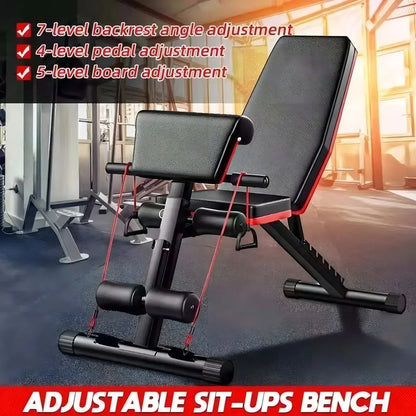 Banco Abdominal Plegable Negro con Respaldo Ajustable 7 Posiciones y Bandas Elásticas